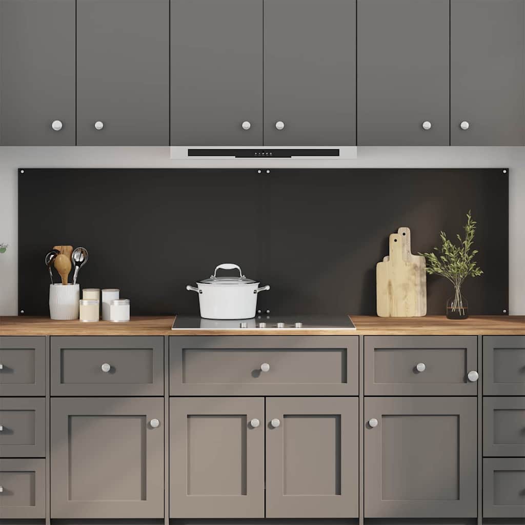Rivestimento Da Cucina 2 Pcs Nero 100 X 60 Cm Vetro Temperato