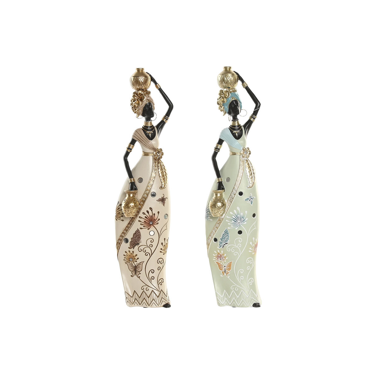 Statua Decorativa Home Esprit Verde Beige Africana (2 Unità)
