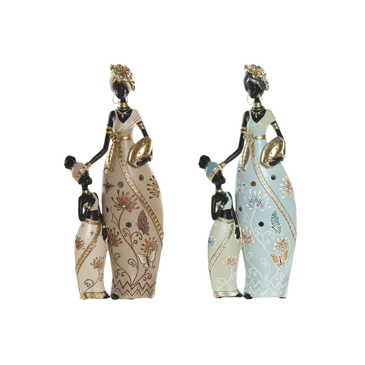 Statua Decorativa Home Esprit Verde Beige Africana (2 Unità)