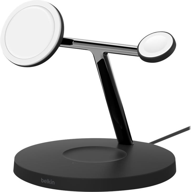 Belkin Boostcharge Pro 3-IN-1 - Kabelloses Ladegerät - Magnetisch Mit Qi2 + AC-Netzteil - 15 Watt - Fast Charge - Schwarz (wiz023vfbk)
