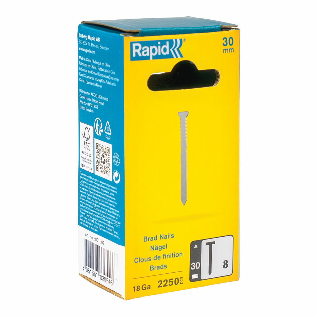 Chiodi Rapid 18ga 30 mm Zincato (2250 Unità)