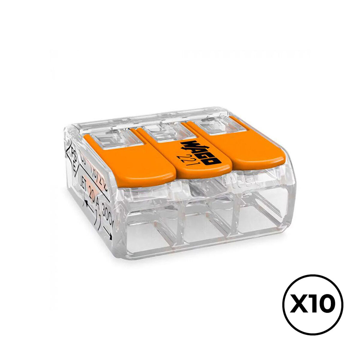 Connettore rapido Wago 18,8 x 18,6 x 8,4 mm 4 mm 450 V 3 conexiones (10 Unità )