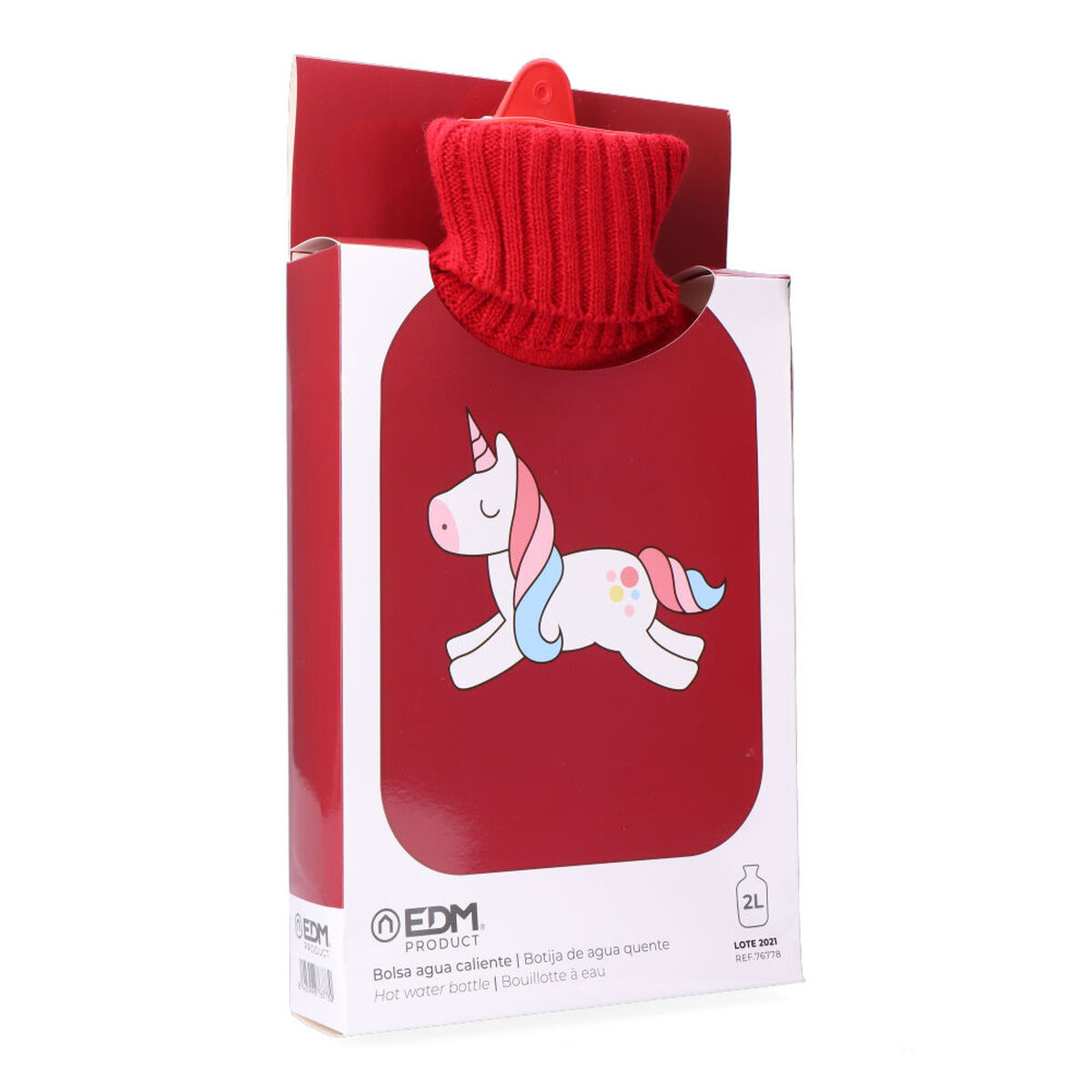Borsa Acqua Calda EDM 76778 Rosso Unicorno Lana 2 L Plastica - Image 3