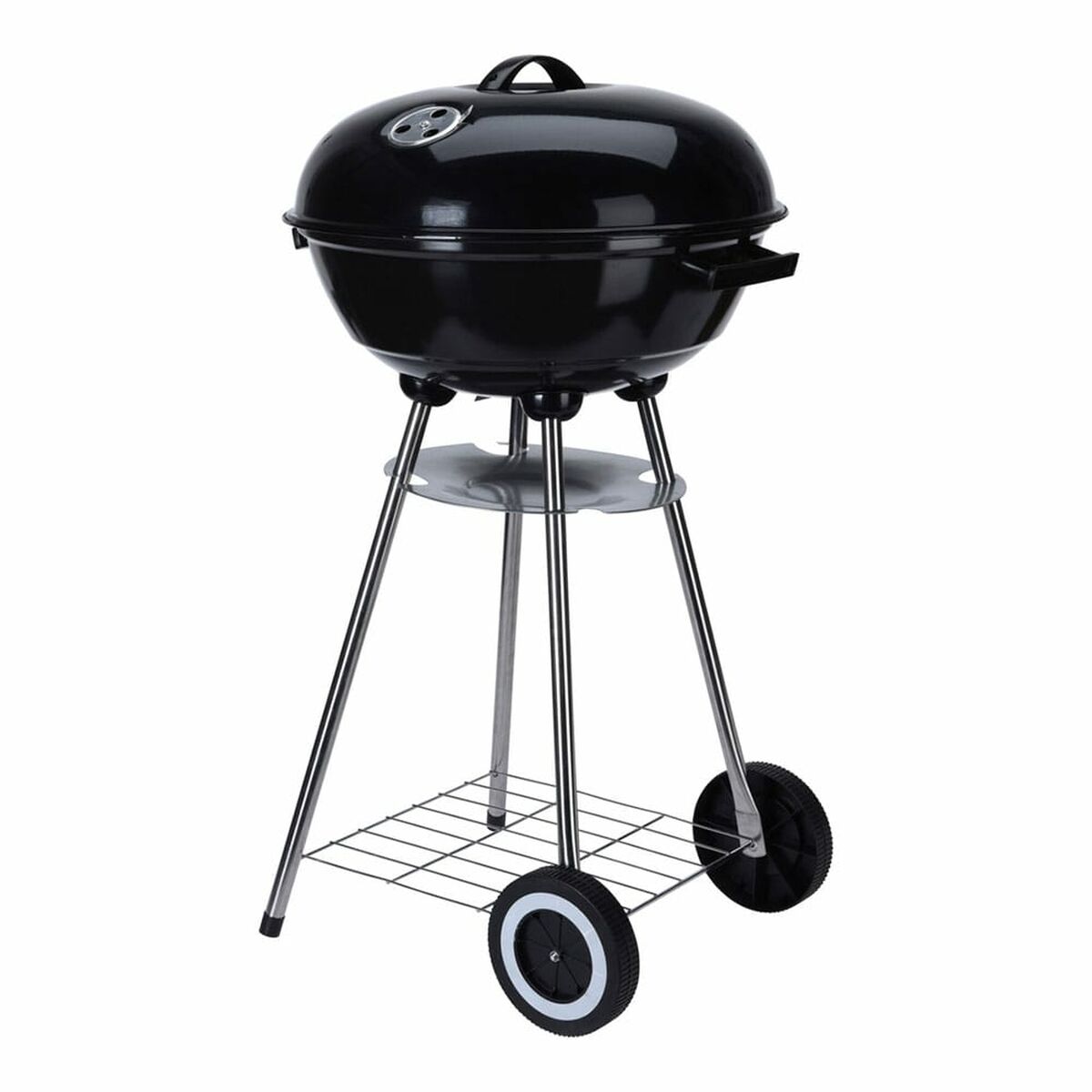 Barbecue a Carboni con Ruote Nero Acciaio Smaltato Rotonda
