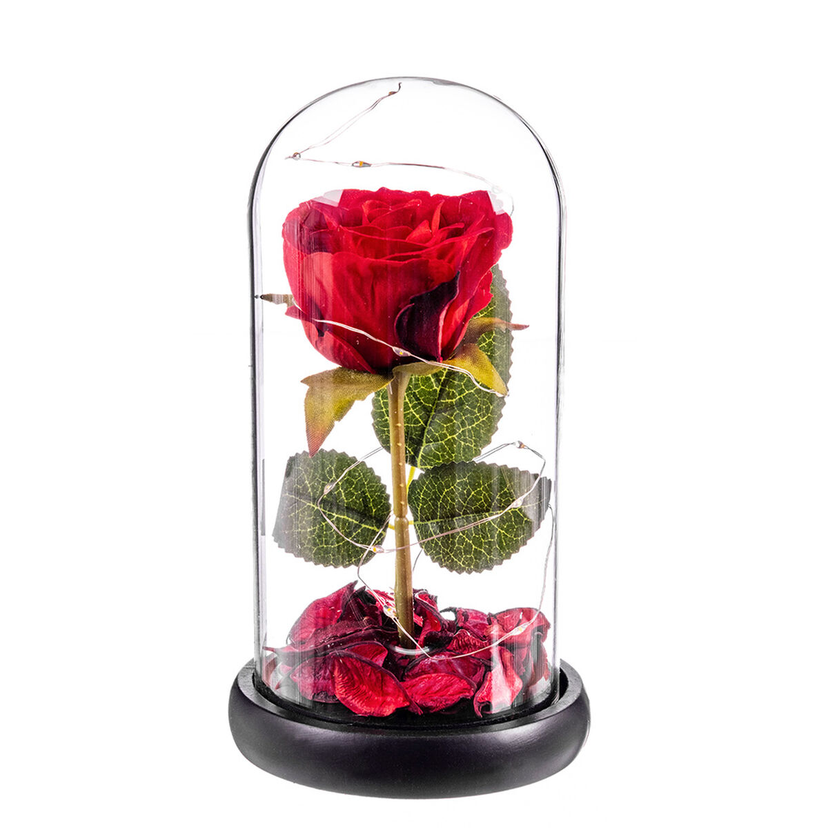Statua Decorativa Caison Rosa roja eterna leds cupula cristal 20 cm