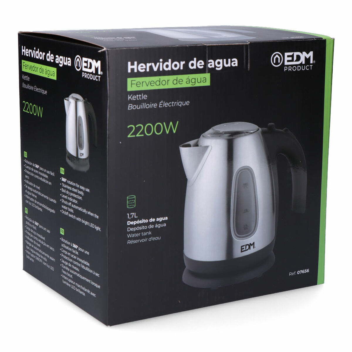 Bollitore EDM 07656 Kettle Nero Acciaio inossidabile 2200 W 1,7 L - Image 4
