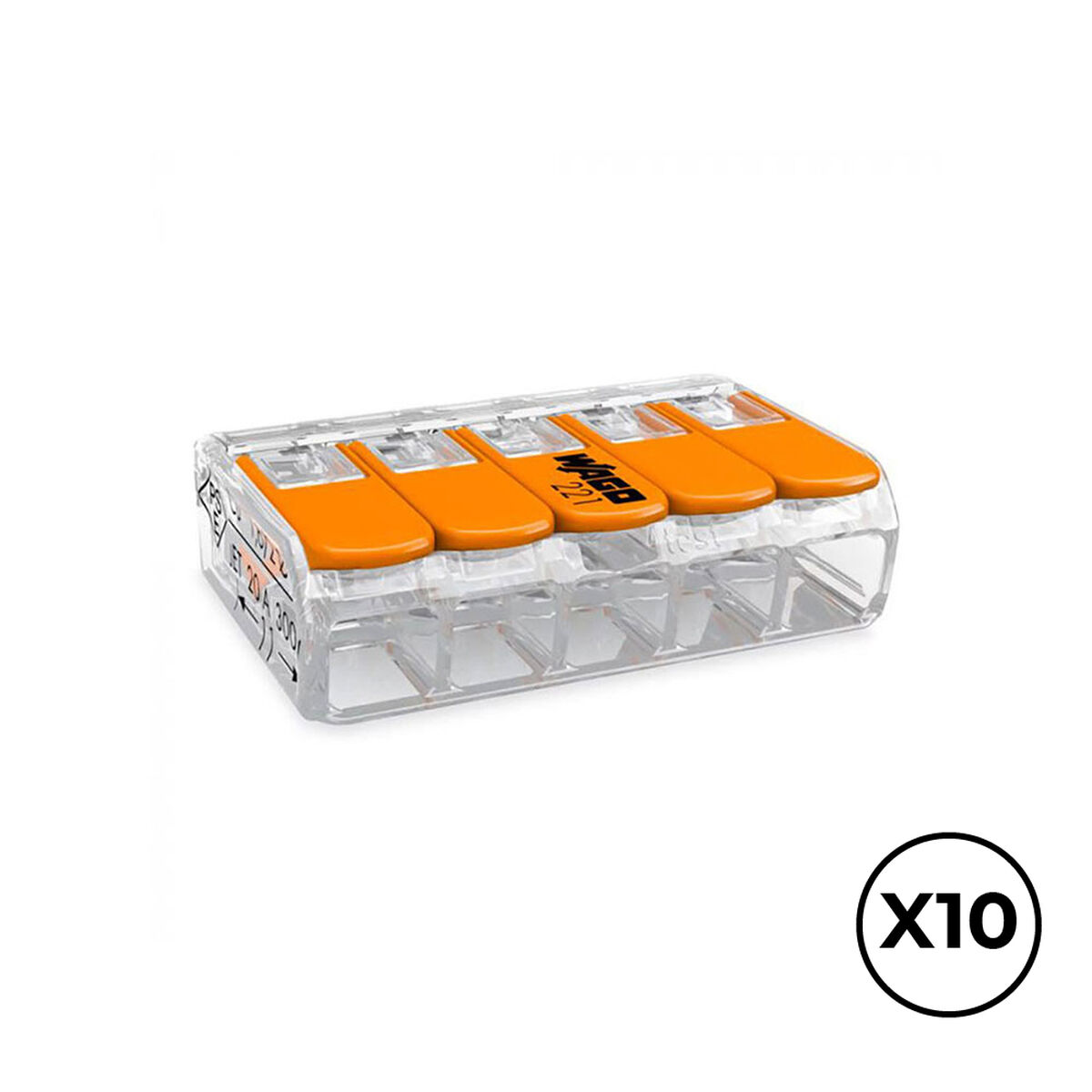 Connettore rapido Wago 30 x 18,6 x 8,4 mm 4 mm 450 V 5 Connessioni (10 Unità )