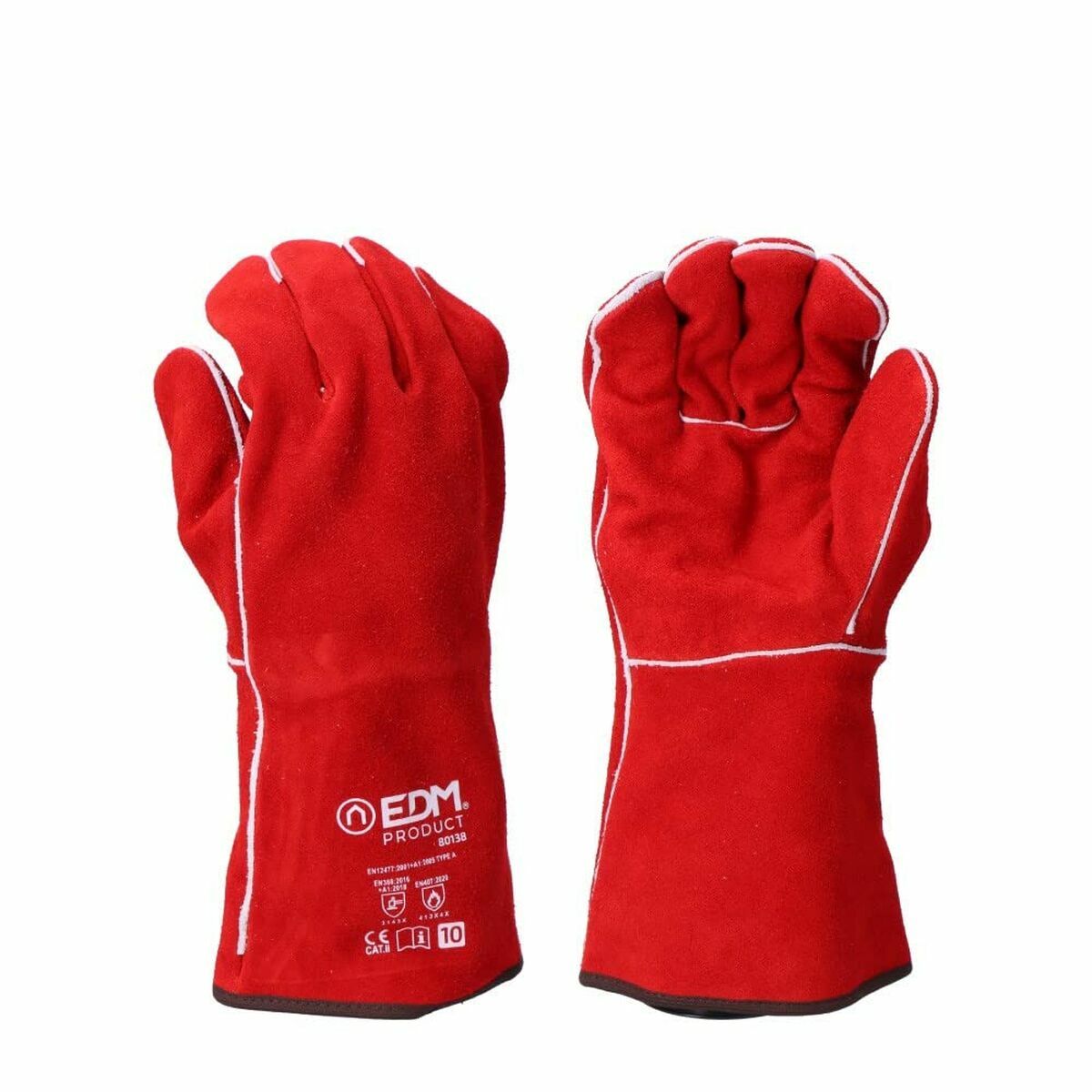 Guanti da Lavoro EDM Rosso Kevlar Cotone Scamosciato Saldatori Taglia:10