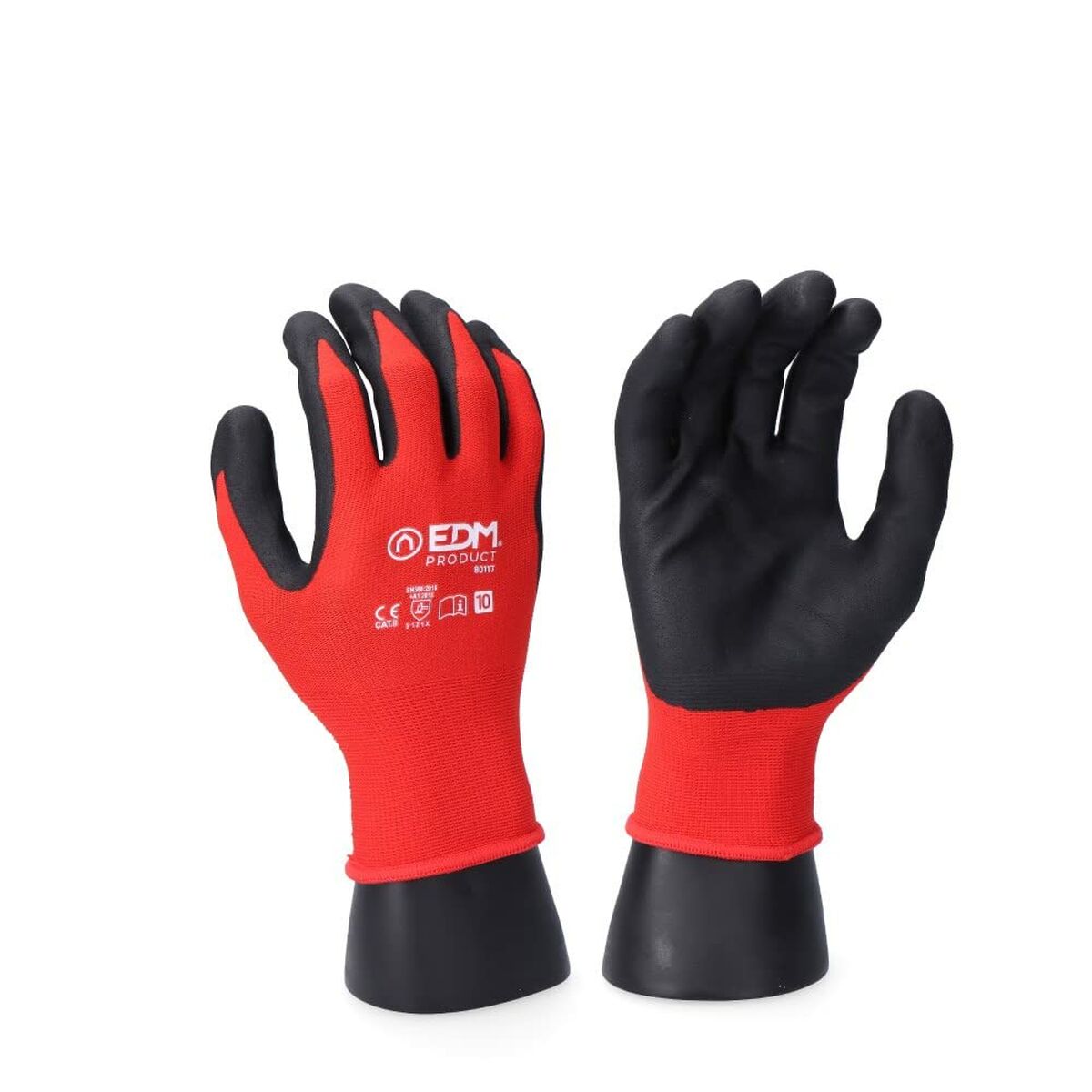 Guanti da Lavoro EDM Rosso Lycra Nitrile Touch Screen Industriale Taglia:7
