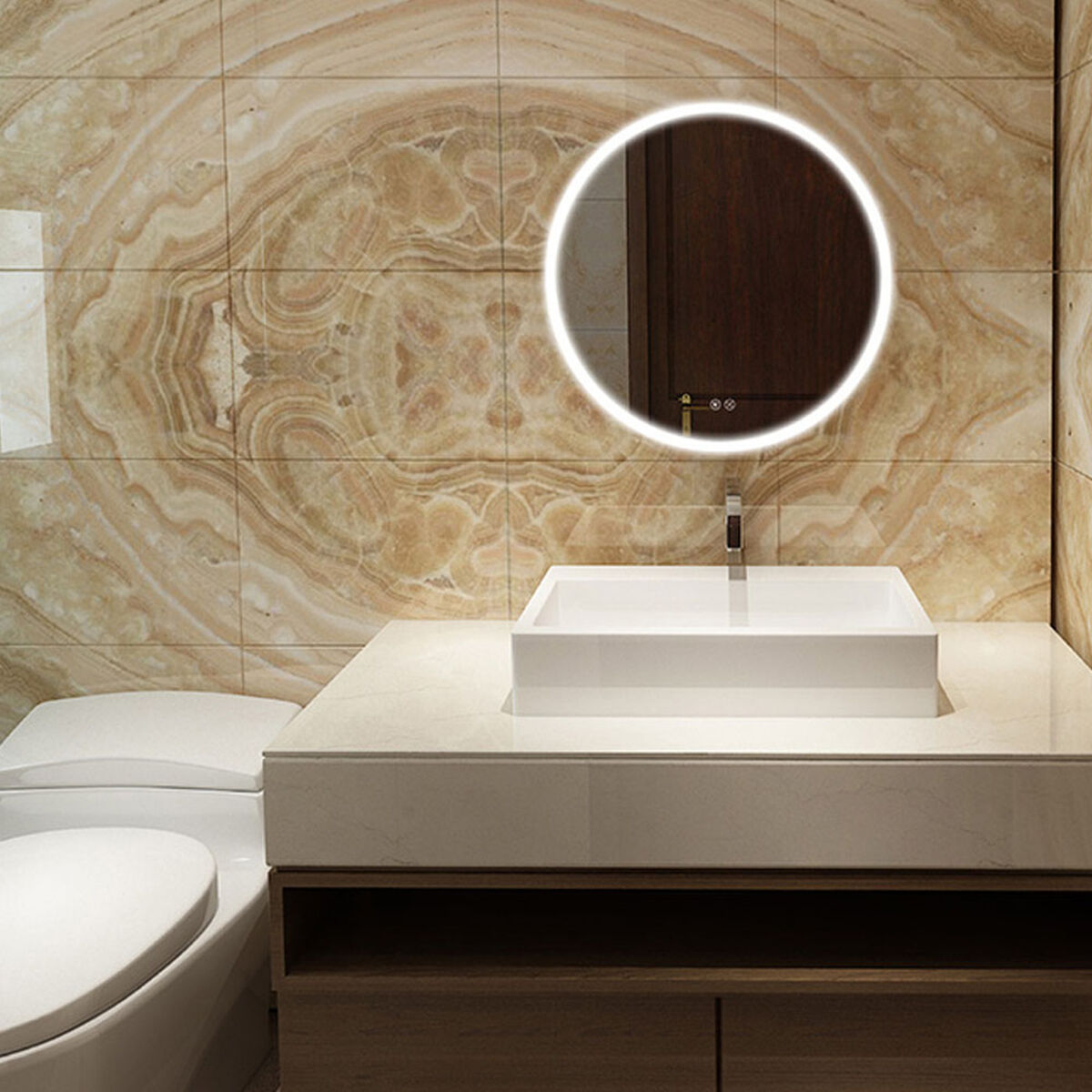 Specchio da parete EDM 32436 20 W Ø 60 cm Trasparente Alluminio Rotondo Luce LED - Image 3