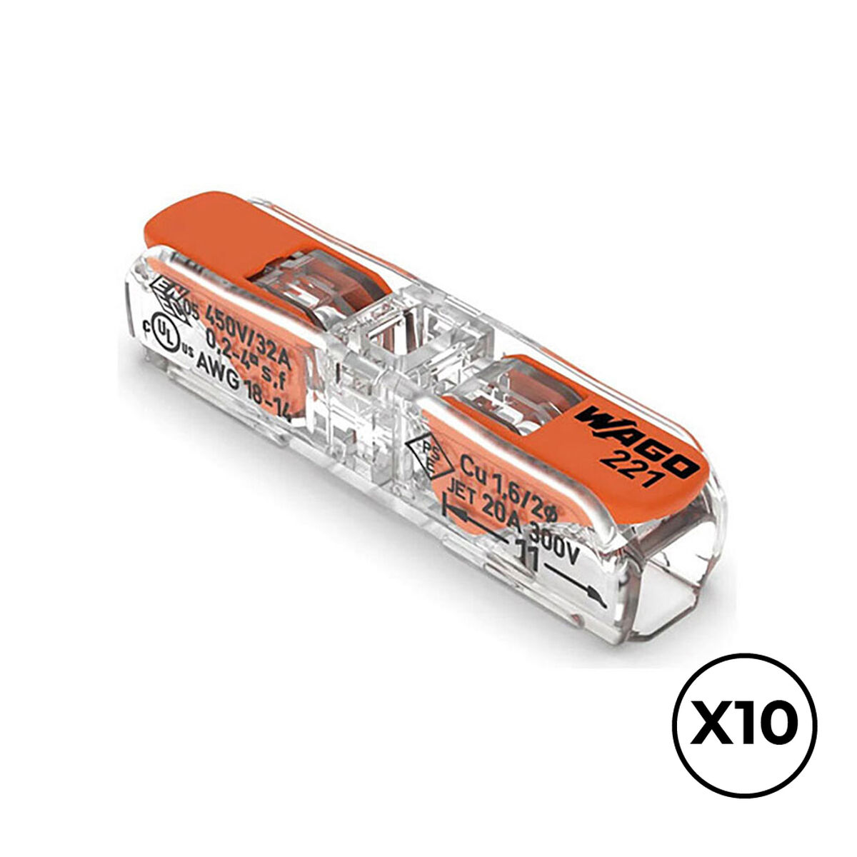 Connettore rapido Wago 8,1 x 35,5 x 8,9 mm 4 mm 450 V Connessioni x 2 (10 Unità )