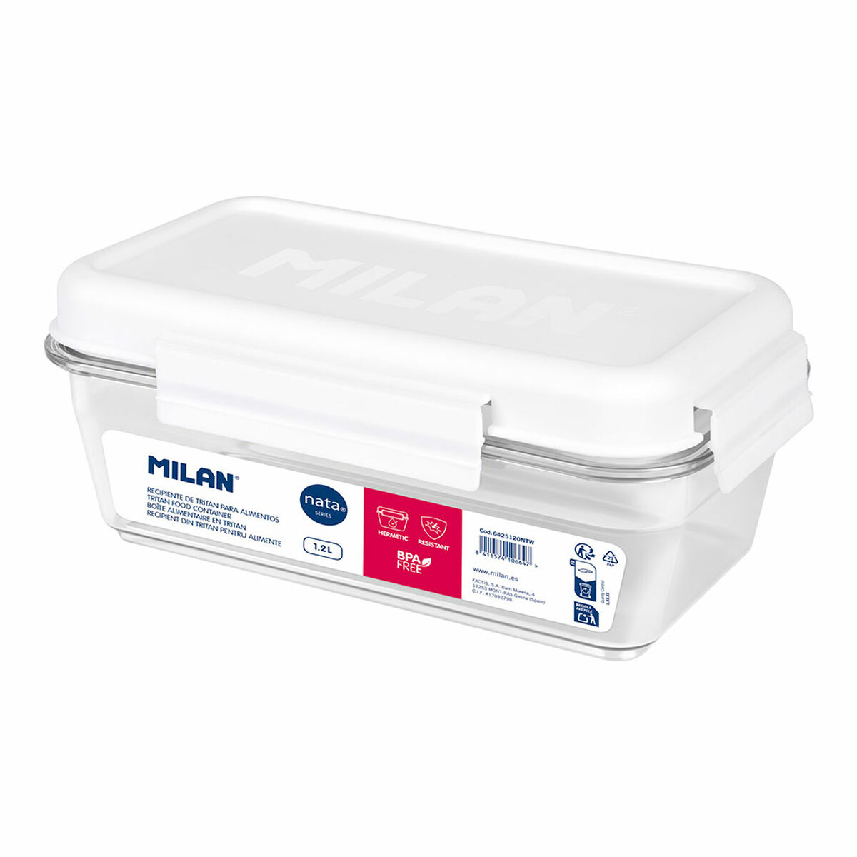 Porta pranzo Ermetico Milan 1,2 L Bianco Trasparente Plastica Rettangolare