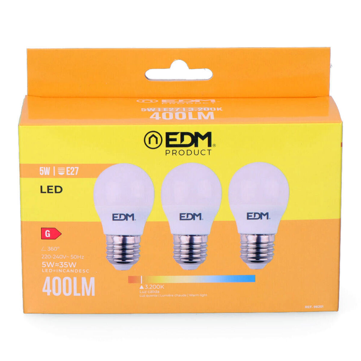 Confezione da 3 lampadine LED EDM 98201 G 35 W 5 W 50 W E27 3200 Lm Ø 4,5 x 8 cm (3200 K) - Image 3