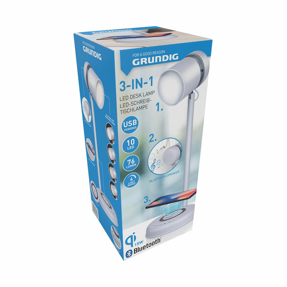 Lampada LED con Altoparlante e Caricabatterie Senza Fili Grundig Bianco 15 W 76 Lm Ø 12 x 34 cm Plastica 3 in 1 - Image 4