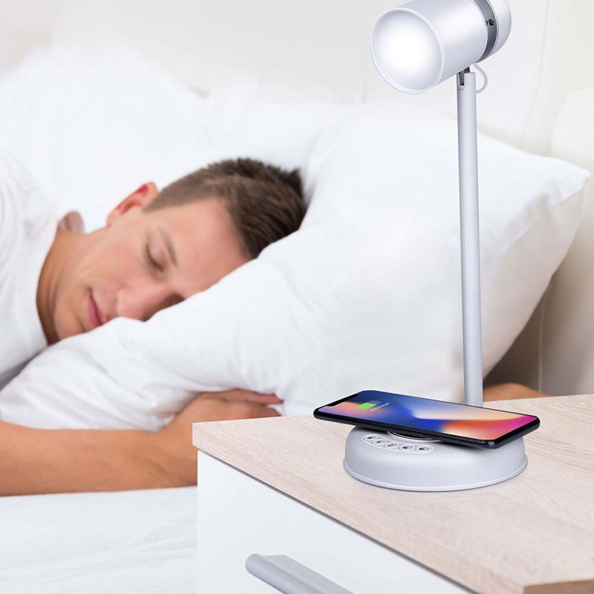 Lampada LED con Altoparlante e Caricabatterie Senza Fili Grundig Bianco 15 W 76 Lm Ø 12 x 34 cm Plastica 3 in 1 - Image 6