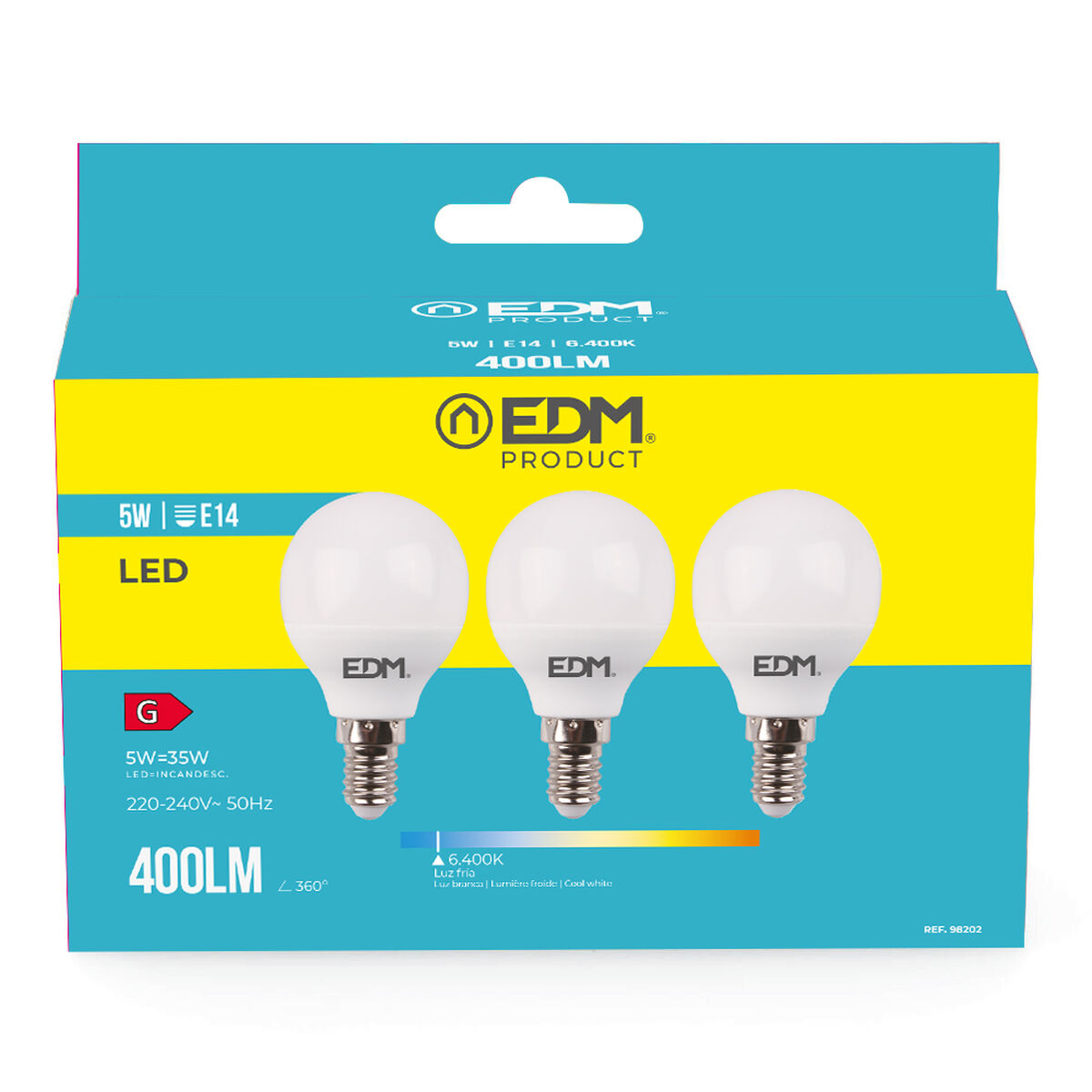 Confezione da 3 lampadine LED EDM 98202 G 35 W 5 W 50 W E14 400 lm Ø 4,5 x 8 cm (6400 K) - Image 3