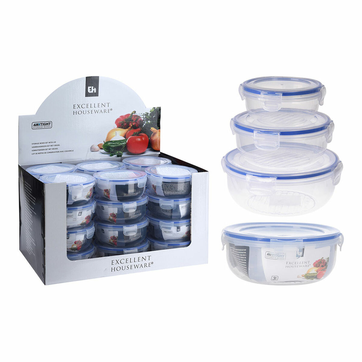 Set di scatole porta pranzo Excellent Houseware 024000670 Plastica Rotonda 400 ml 800 ml 1,4 L 3 Unità - Image 3