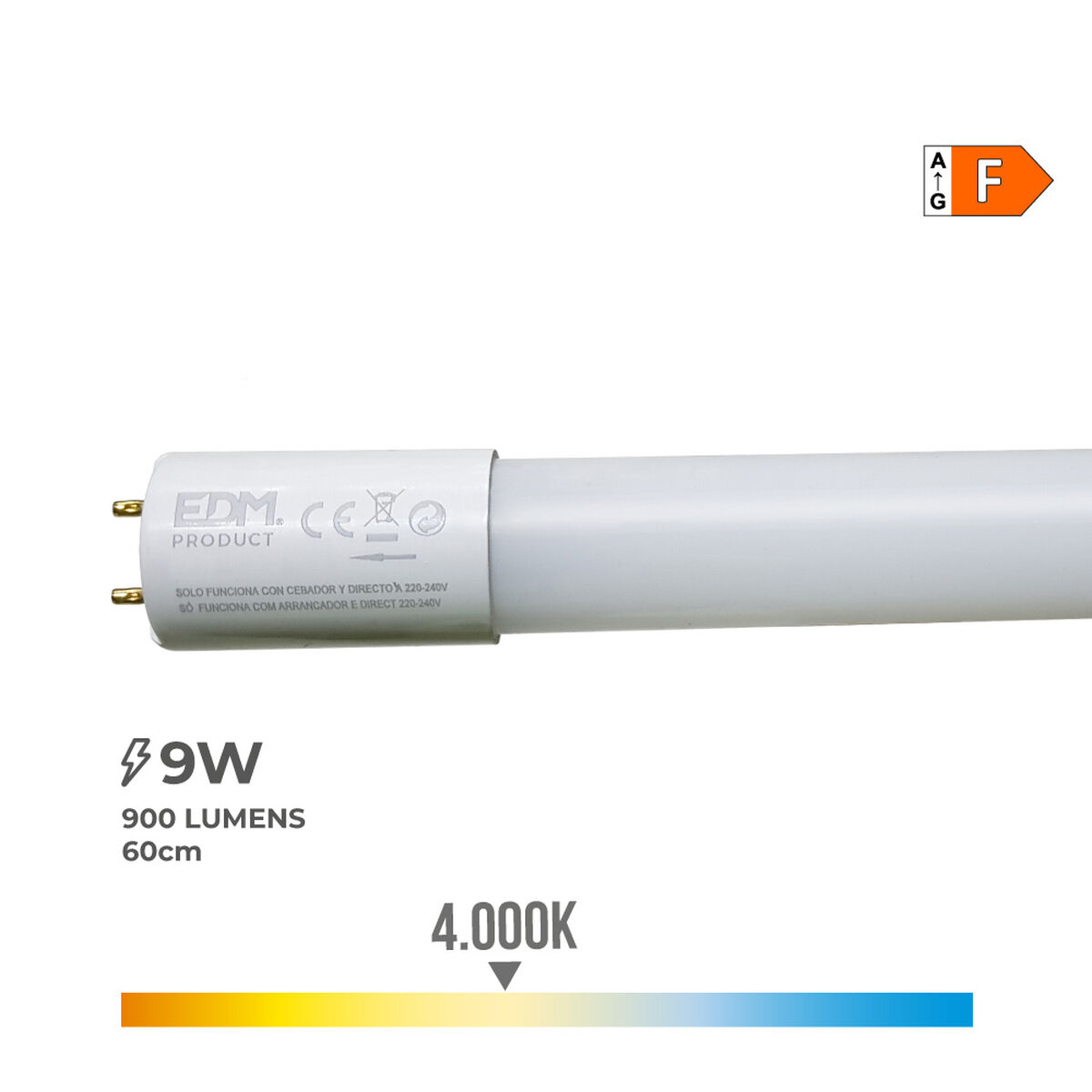 Tubo LED EDM 31197 F 18 W 9 W G13 T8 900 Lm Ø 2,6 x 60 cm (4000 K) - Image 3