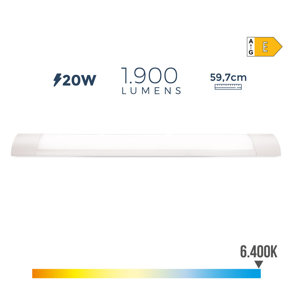 Tubo LED EDM 31683 Bianco A E 20 W 1900 Lm 59,7 x 8 x 3,1 cm (6500 K) (6400 K) - Image 3