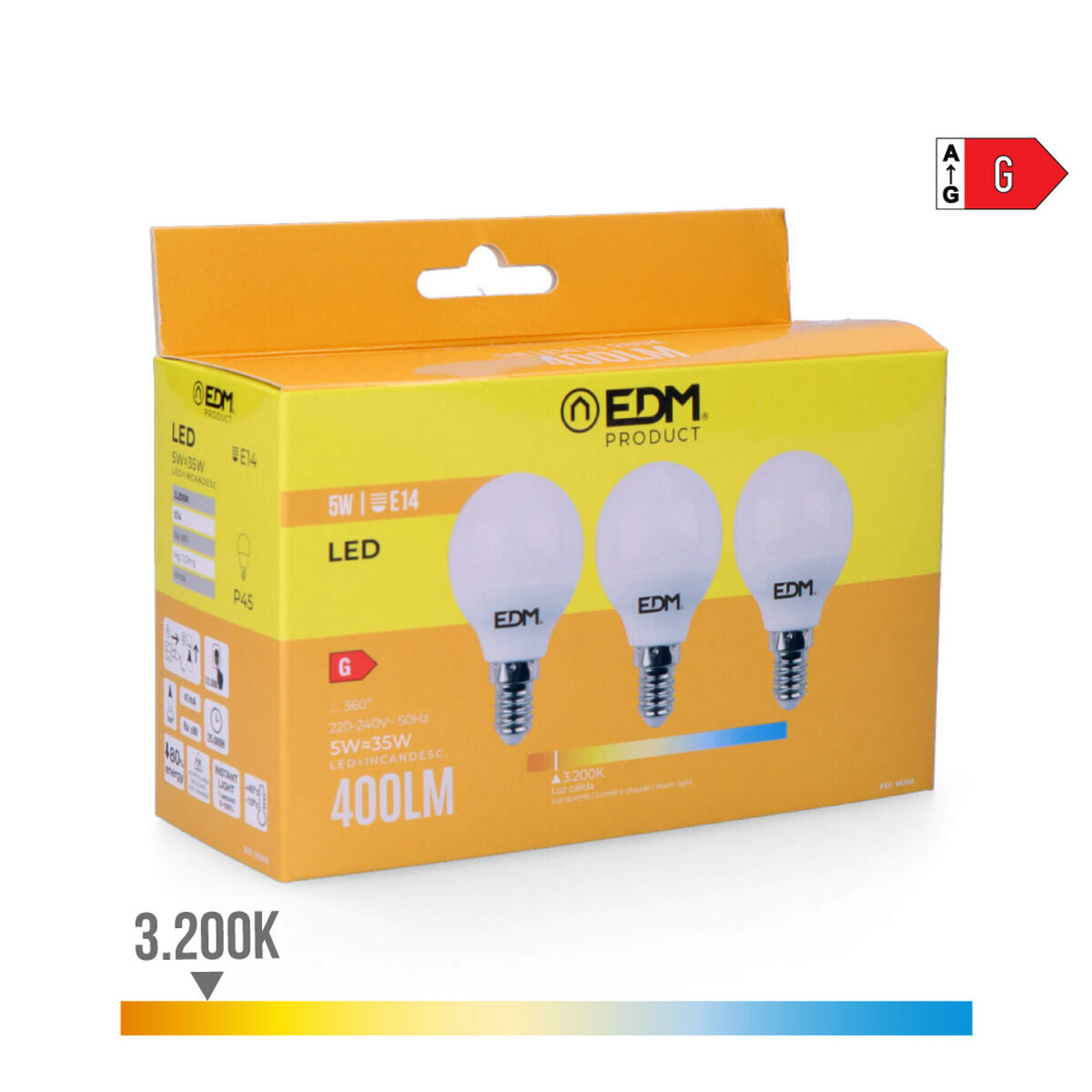 Confezione da 3 lampadine LED EDM 98200 G 35 W 5 W 50 W E14 400 lm Ø 4,5 x 8 cm (3200 K) - Image 3