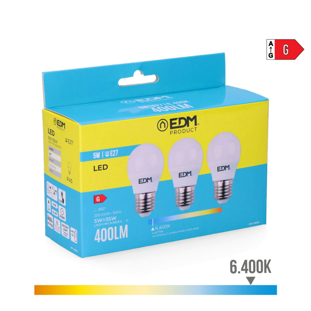 Confezione da 3 lampadine LED EDM 98203 G 35 W 5 W 50 W E27 400 lm Ø 4,5 x 8 cm (6400 K) - Image 4