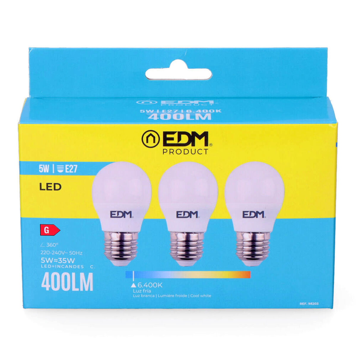 Confezione da 3 lampadine LED EDM 98203 G 35 W 5 W 50 W E27 400 lm Ø 4,5 x 8 cm (6400 K) - Image 3