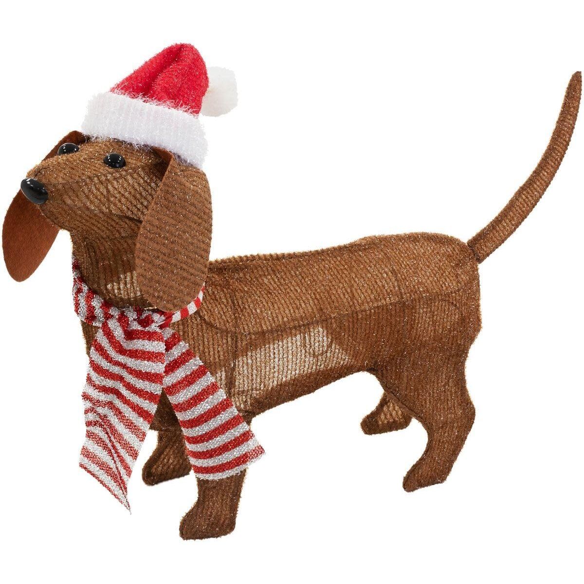 Statua Decorativa BASIC & CO Marrone Cane Cappello di Babbo Natale 70 x 12 x 43 cm