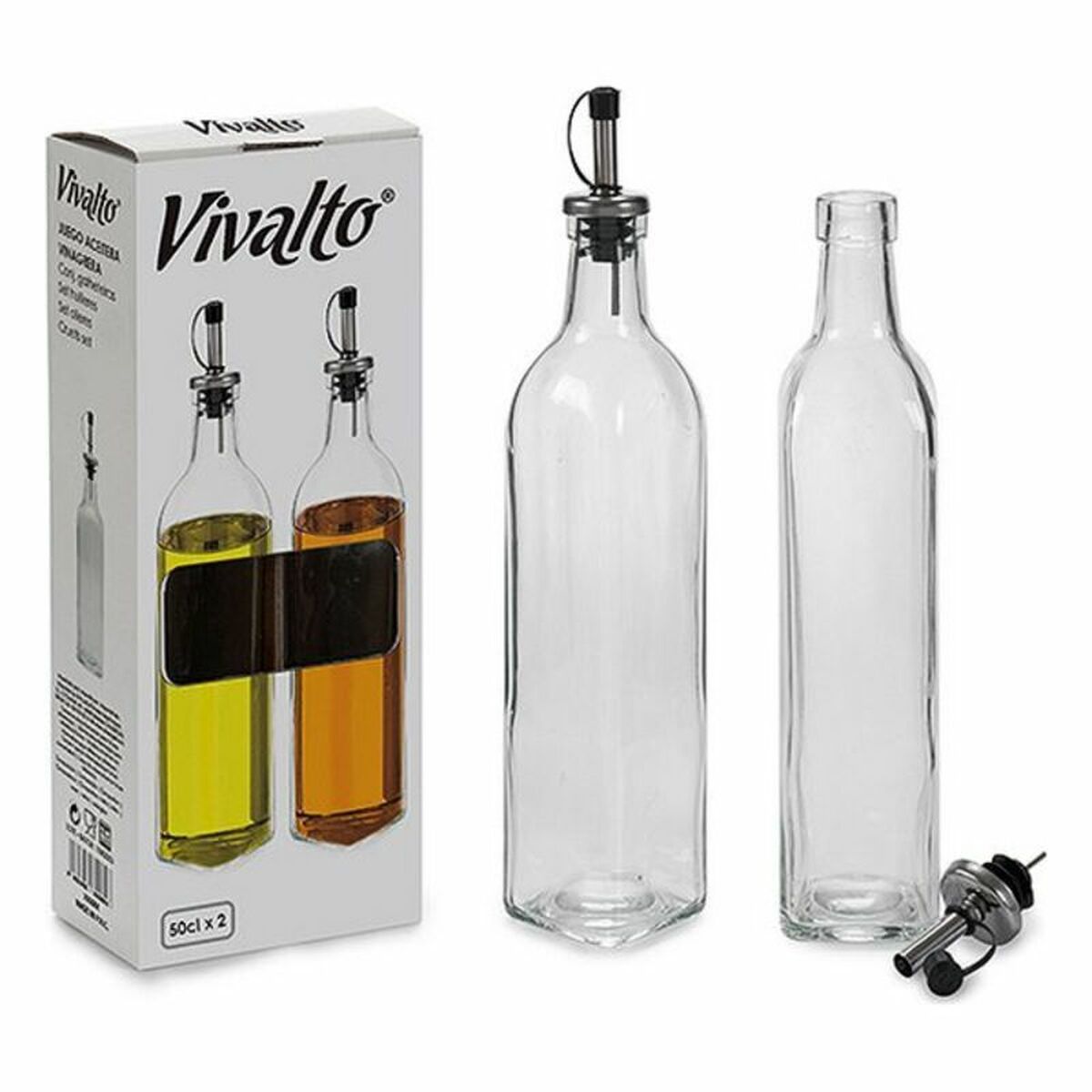 Set olio e aceto Vivalto Trasparente Vetro Silicone Cristallo 500 ml 5,7 x 29,5 x 5,7 cm 12 x 31 x 6 cm 2 Unità