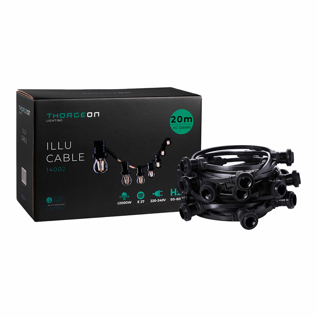 Filo di luci Thorgeon Nero 2000 W 20 m 40