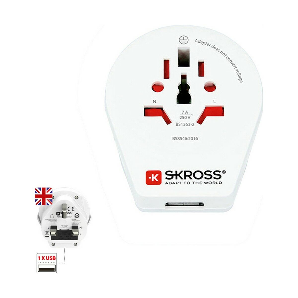 Adattatore di Corrente Skross 1500267 Regno Unito Internazionale 1 x USB