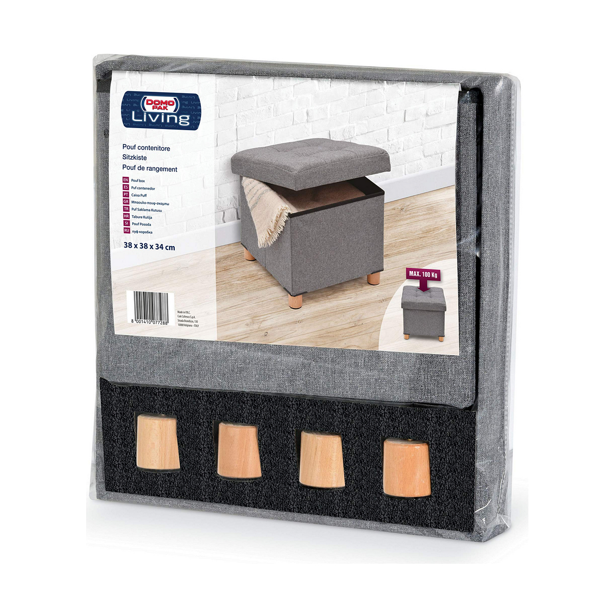 Puff Domopak Living Grigio 38 x 38 x 34 cm Poliestere - Image 3