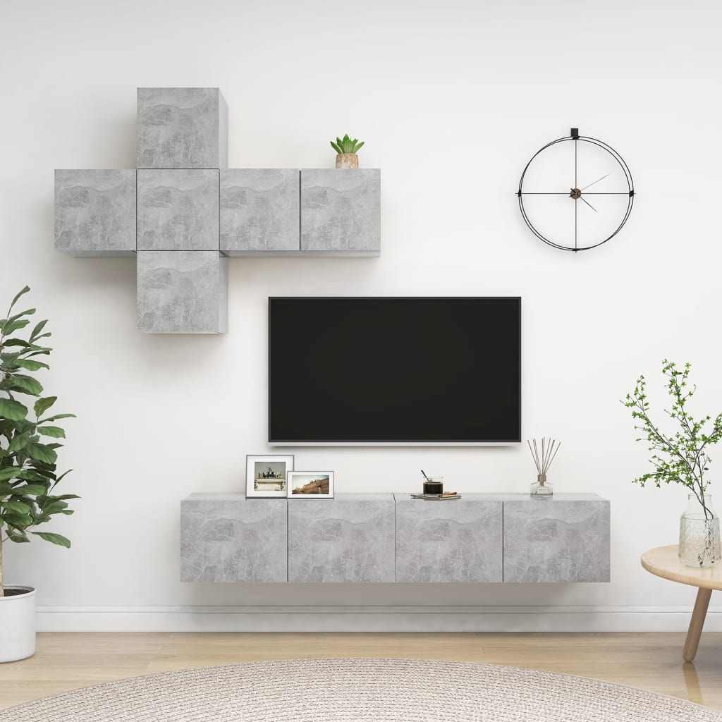 vidaXL Ensemble de meuble TV 7 pcs Gris béton Bois d'ingénierie