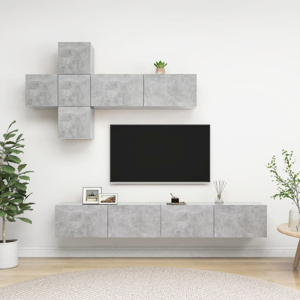 vidaXL Ensemble de meuble TV 7 pcs Gris béton Bois d'ingénierie