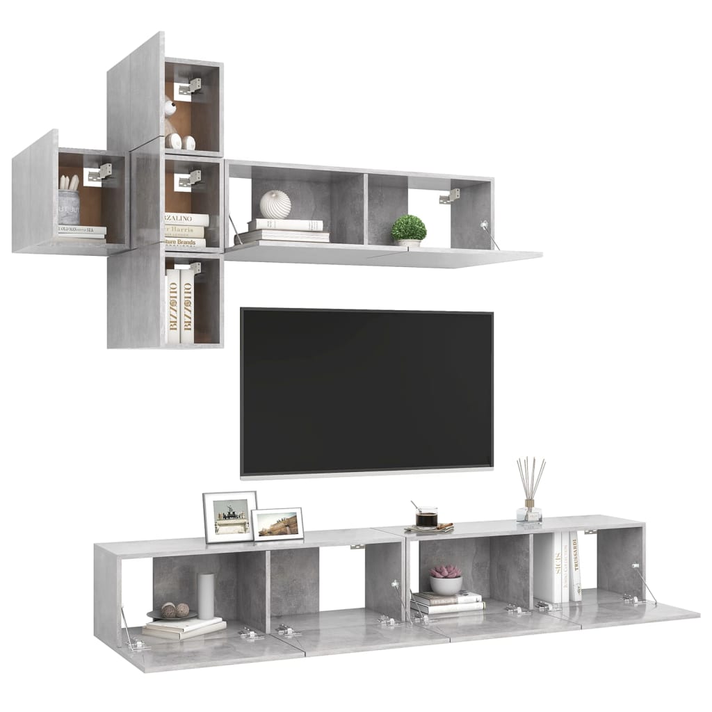 vidaXL Ensemble de meuble TV 7 pcs Gris béton Bois d'ingénierie - Image 3
