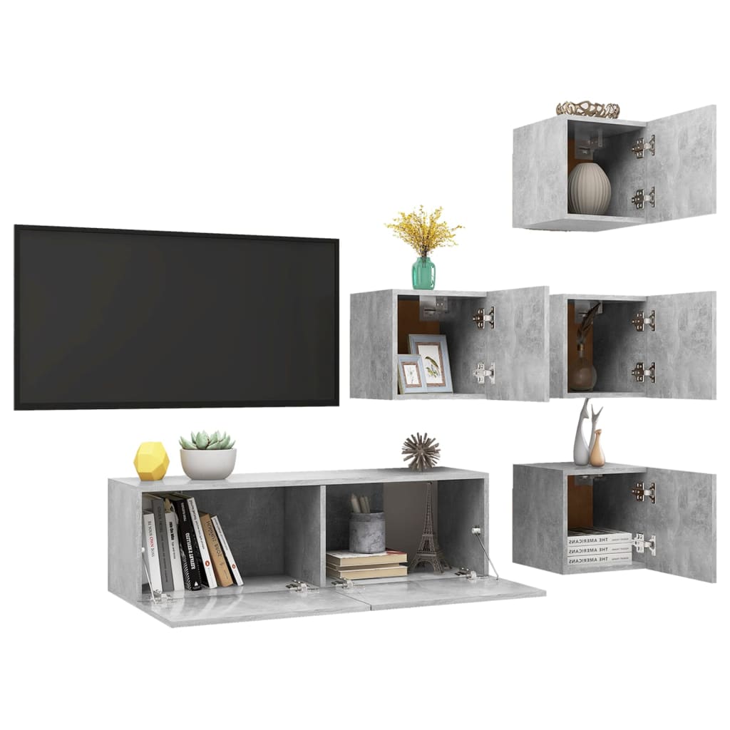 vidaXL Ensemble de meuble TV 5 pcs Gris béton Bois d'ingénierie - Image 3
