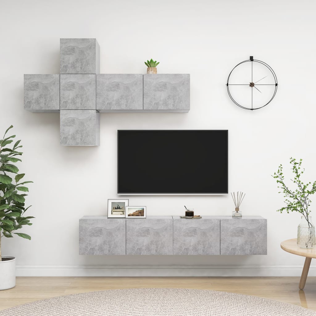 vidaXL Ensemble de meuble TV 7 pcs Gris béton Bois d'ingénierie