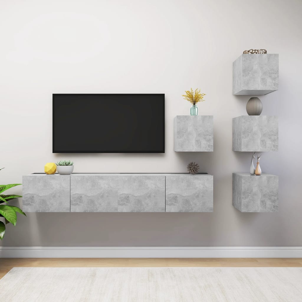 vidaXL Ensemble de meubles TV 6 pcs Gris béton Bois d'ingénierie