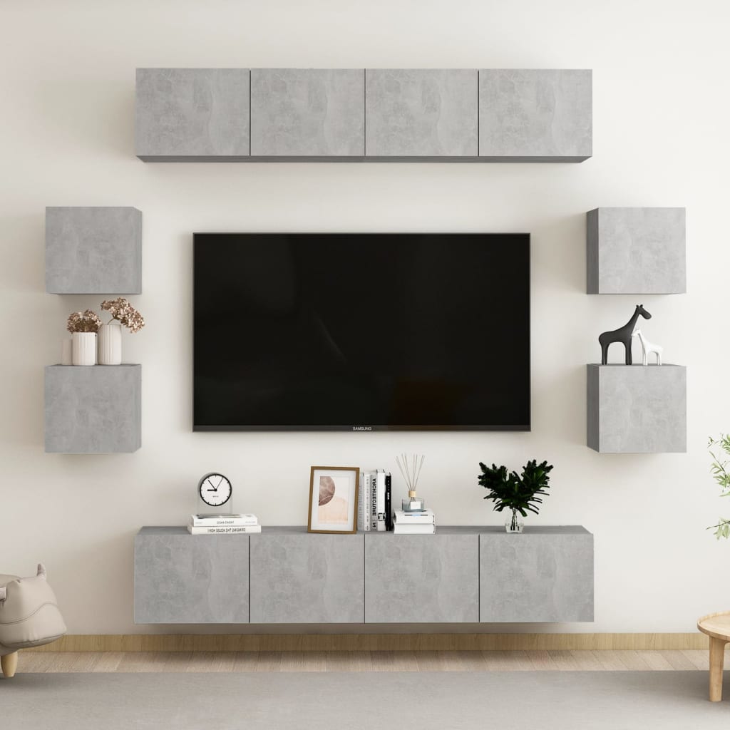 vidaXL Ensemble de meubles TV 8 pcs Gris béton Bois d'ingénierie
