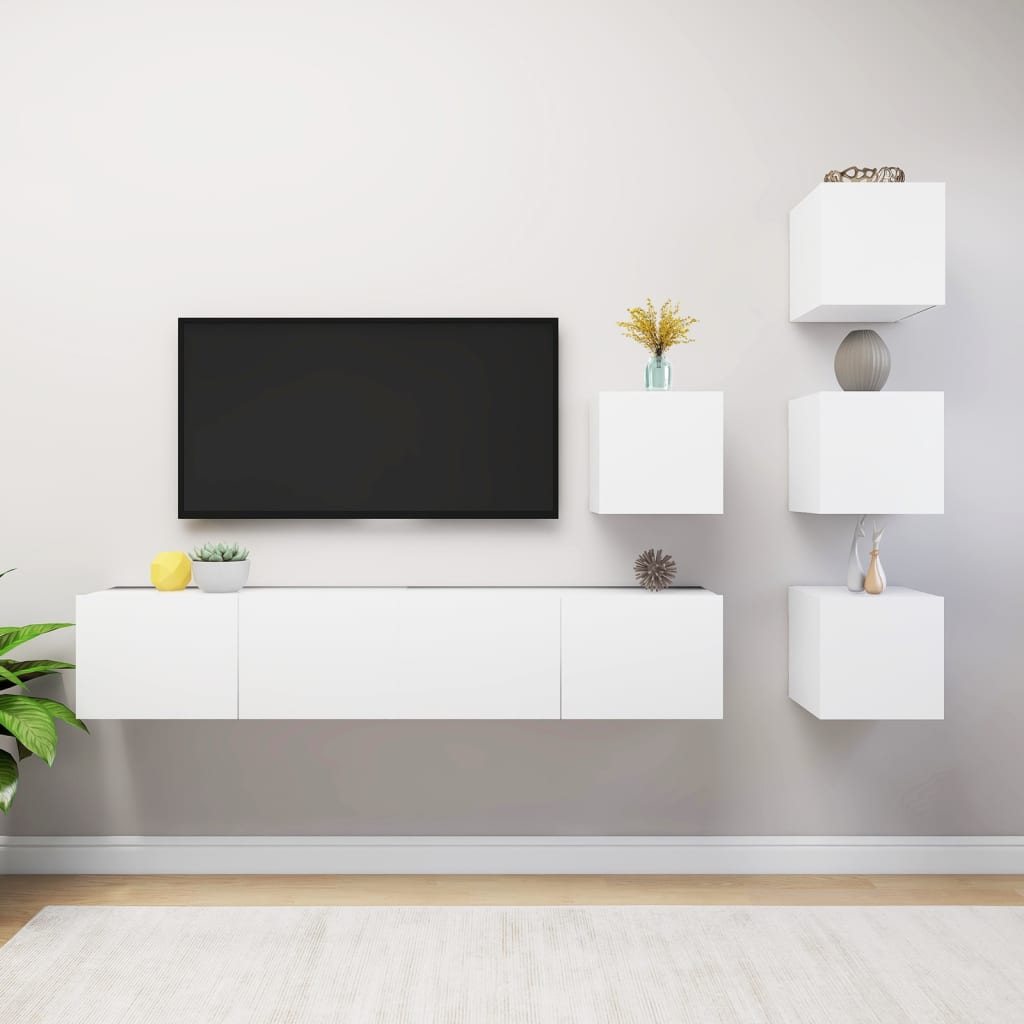 vidaXL Set de muebles de salón TV 6 piezas madera de ingeniería blanco