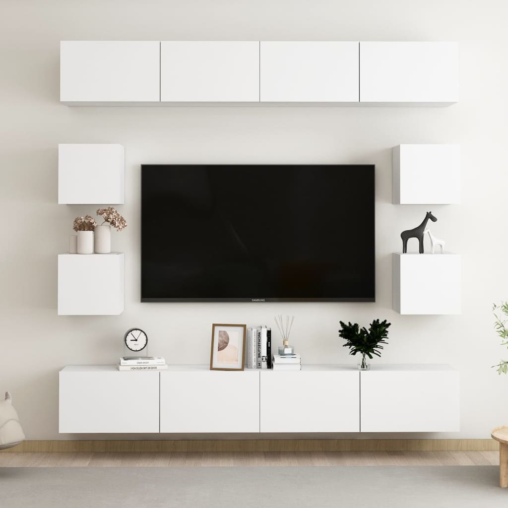 vidaXL Set de muebles de salón TV 8 piezas madera de ingeniería blanco