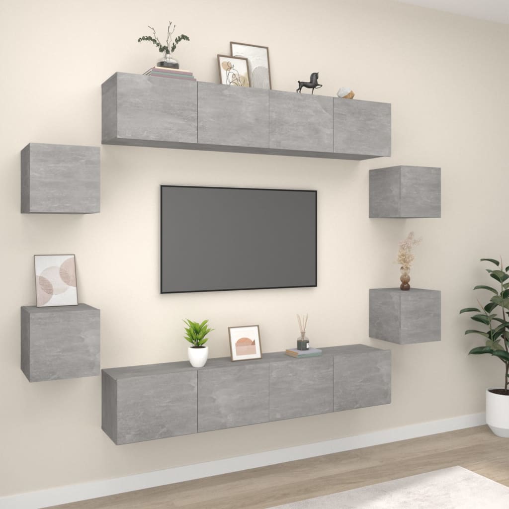 vidaXL Set de muebles de TV 8 pzas madera contrachapada gris hormigón