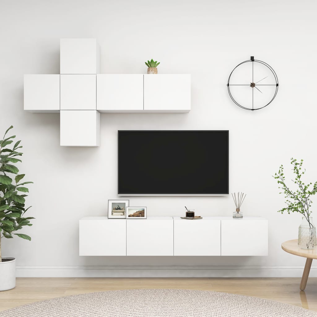 vidaXL Set de muebles de salón TV 7 piezas madera de ingeniería blanco