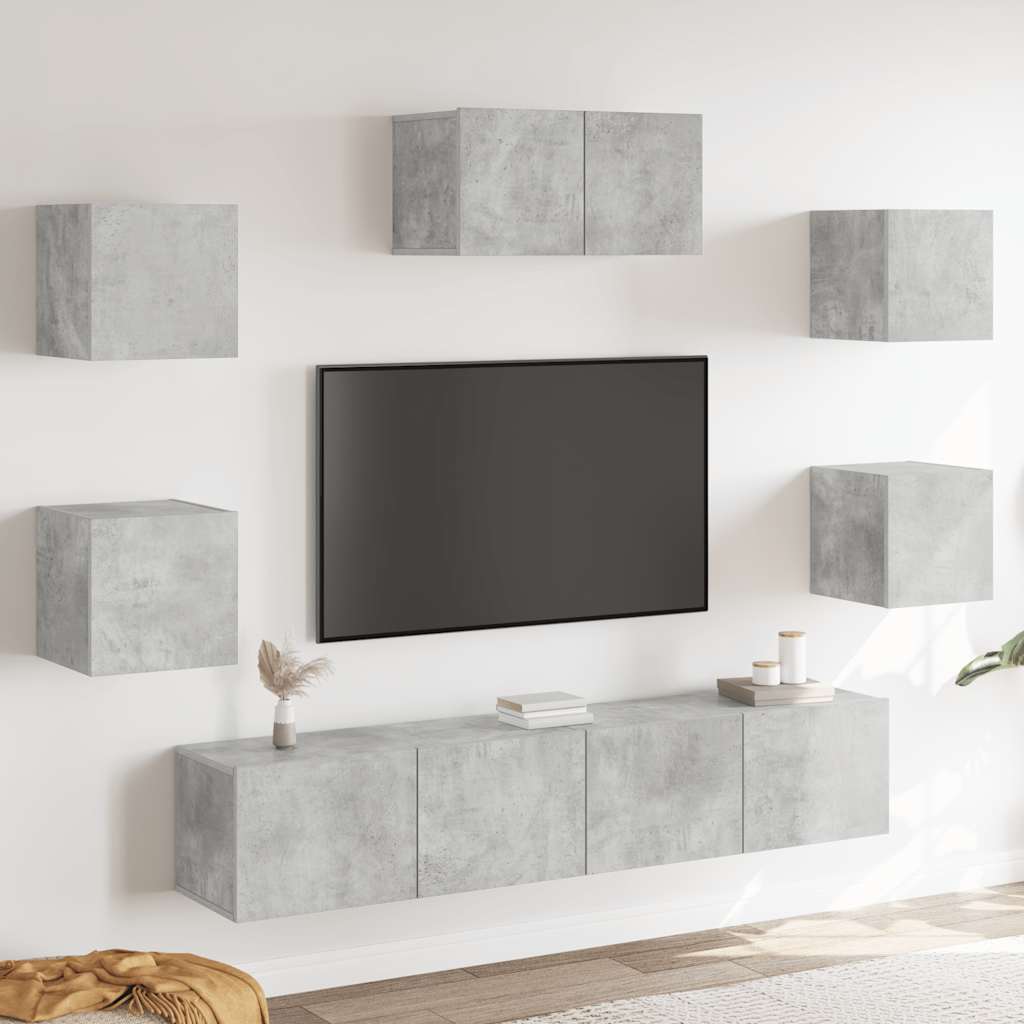 vidaXL Juego de mueble TV 7 piezas madera contrachapada gris hormigón