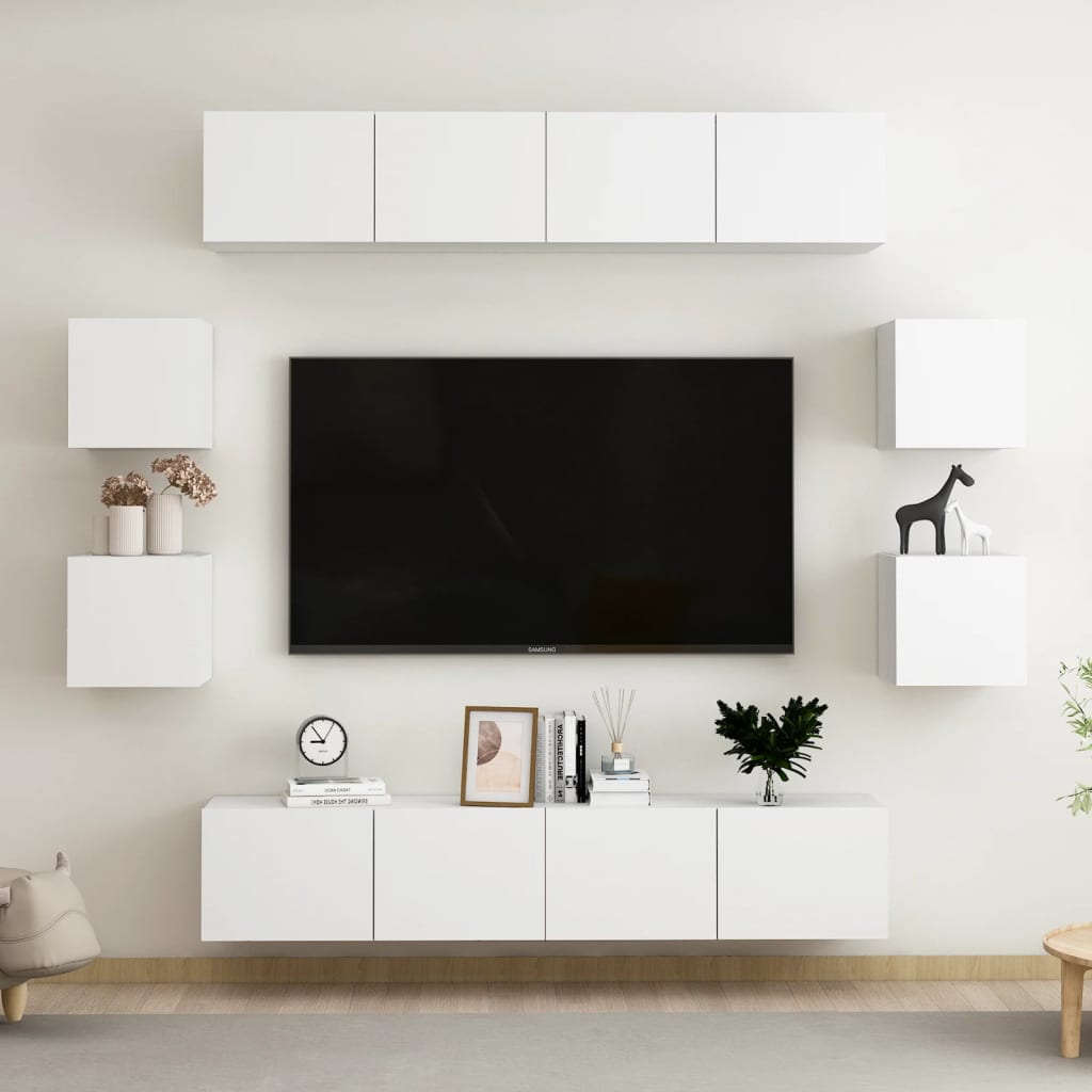 vidaXL Set de mueble para TV de 8 piezas madera de ingeniería blanco