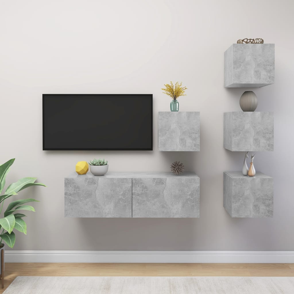 vidaXL Set de muebles de salón 6 pzas madera ingeniería gris hormigón