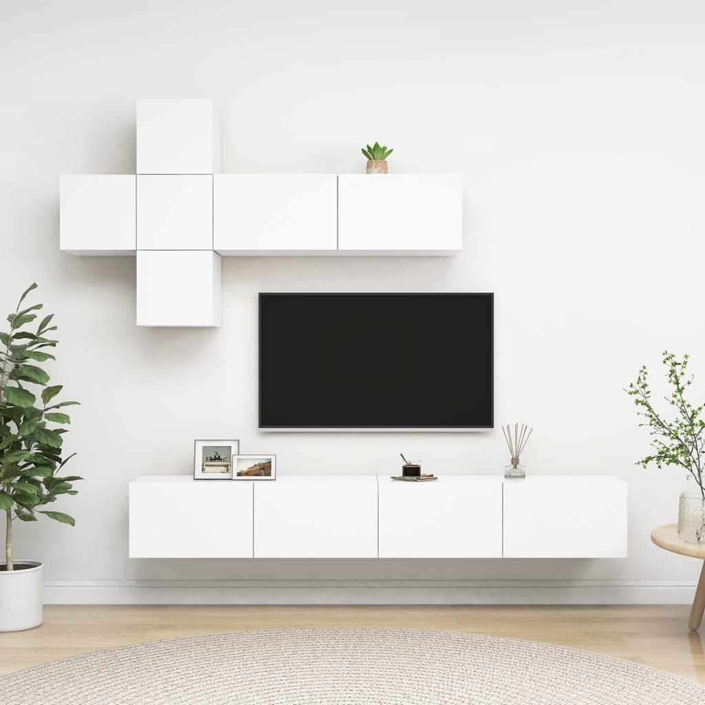 vidaXL Set de muebles de salón TV 7 piezas madera de ingeniería blanco