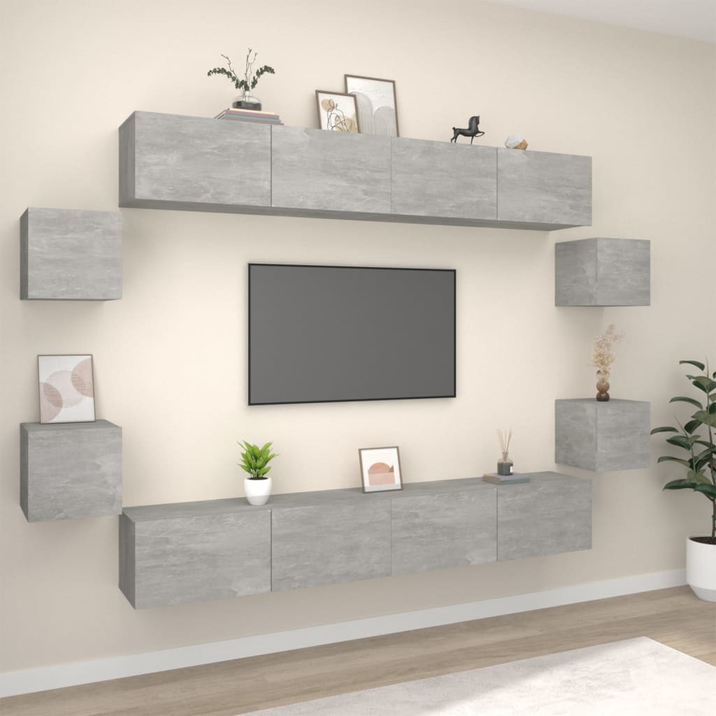 vidaXL Set de muebles de TV 8 pzas madera contrachapada gris hormigón