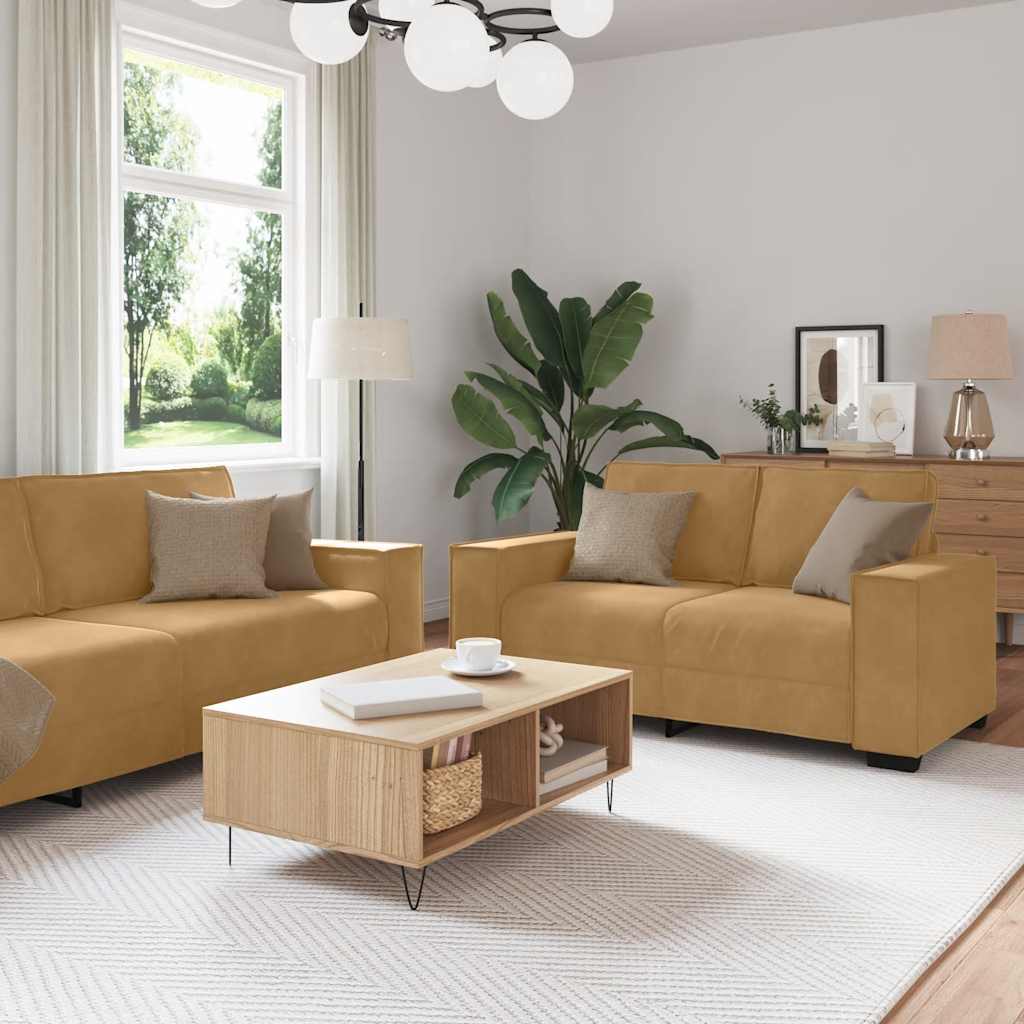 Set Di Divani 3 Pz Con Cuscini Marrone In Velluto