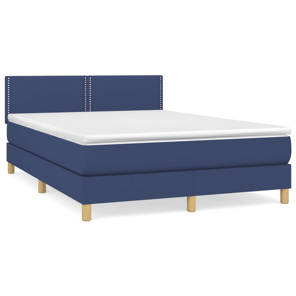 vidaXL Boxspringbett mit Matratze Blau 140x200 cm Stoff - Image 2