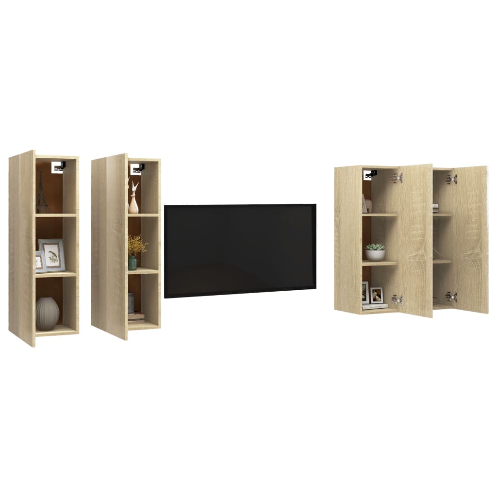 vidaXL Juego de muebles de salón 4 pzas roble Sonoma 30,5x30x90 cm - Image 3